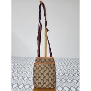 Authentic Gucci GG Canvas Web Crossbody Bag Beige/Brown